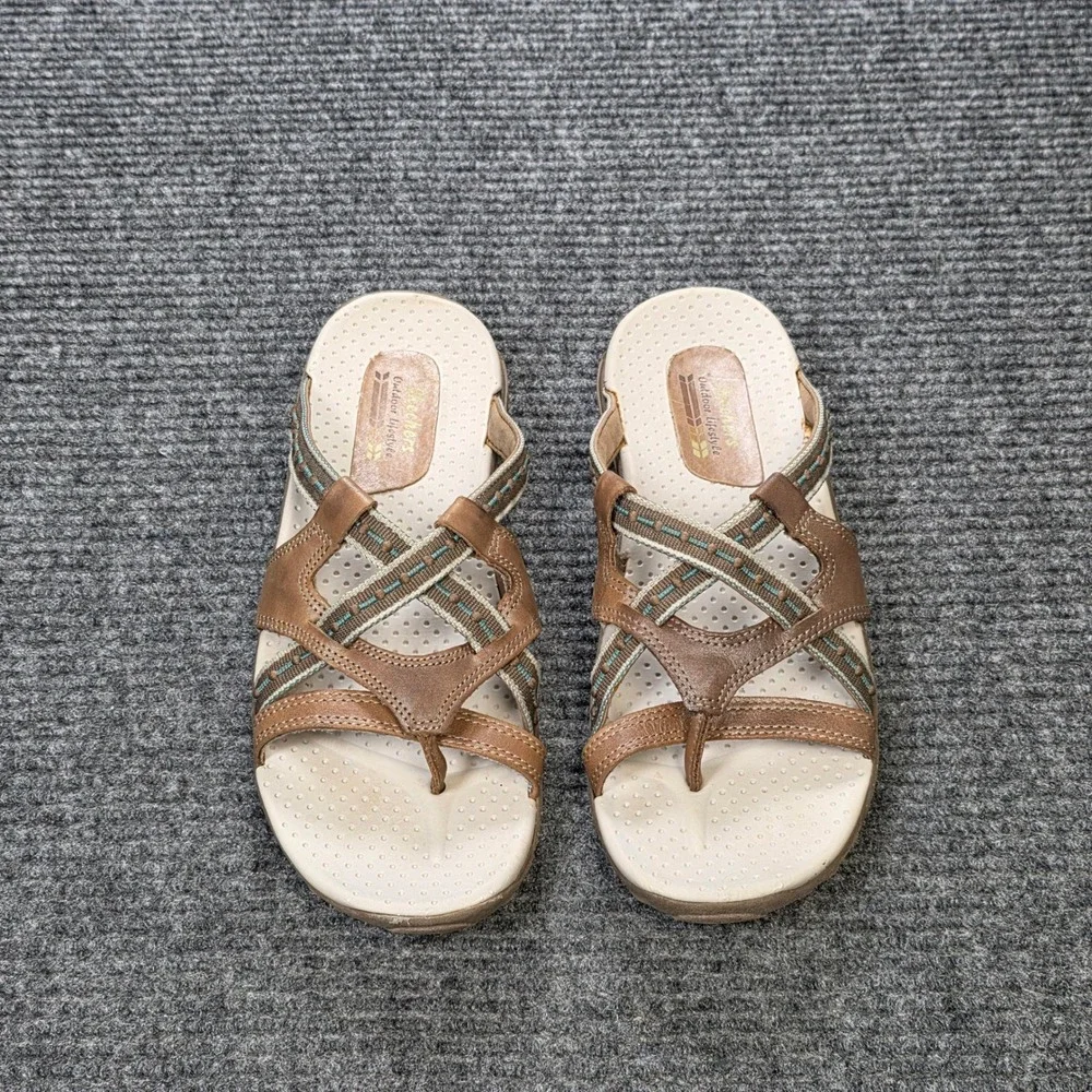 Skechers Outdoor Lifestyle Sandals Women's Size 8 Brown Strappy Toe Loop Slide